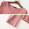 2021 Autumn new Modal base T-shirt for women, long-sleeved V-neck solid color stretch straight top Application Scenario